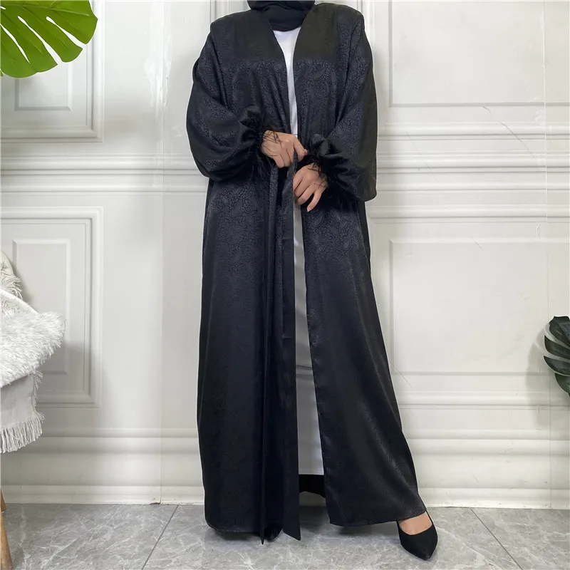 Satin Kimono Muslim Women Maxi Dress Dubai Open Abaya Eid Ramadan Islamic Clothing Jalabiya Femme Cardigan Arabic Robe Caftan