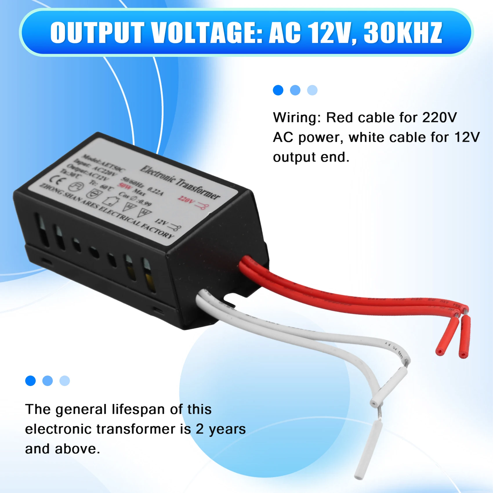 Transformador electrónico 6 uds transformador electrónico adaptador de 220V a 12V para lámpara de cuarzo halógena de cristal 50W
