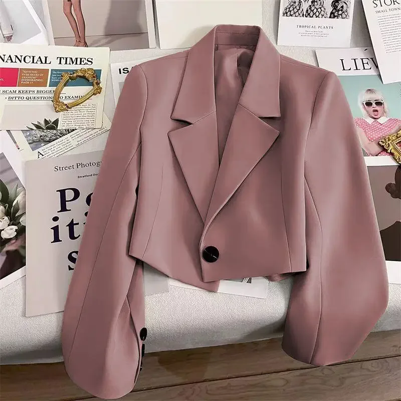 Nueva chaqueta recortada adelgazante pequeña a la moda para mujer, Top de cintura alta, ropa de estilo occidental para primavera y otoño, chaqueta de traje versátil