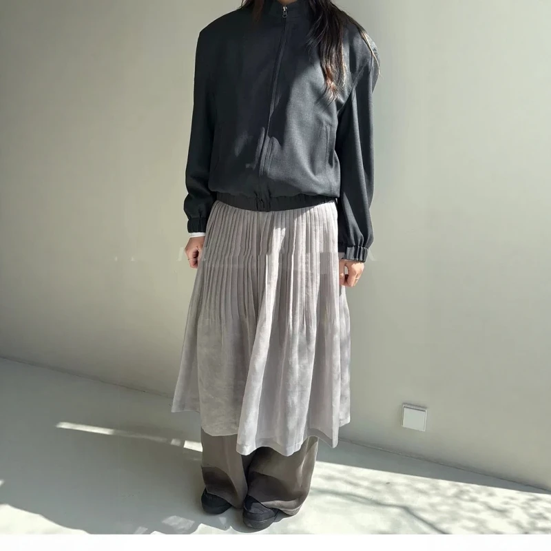Amomento Casual Lightweight Comfortable Pleated  Skirt for Women Spring Summer New Arrival Versatile Stylish Polyester Fiber