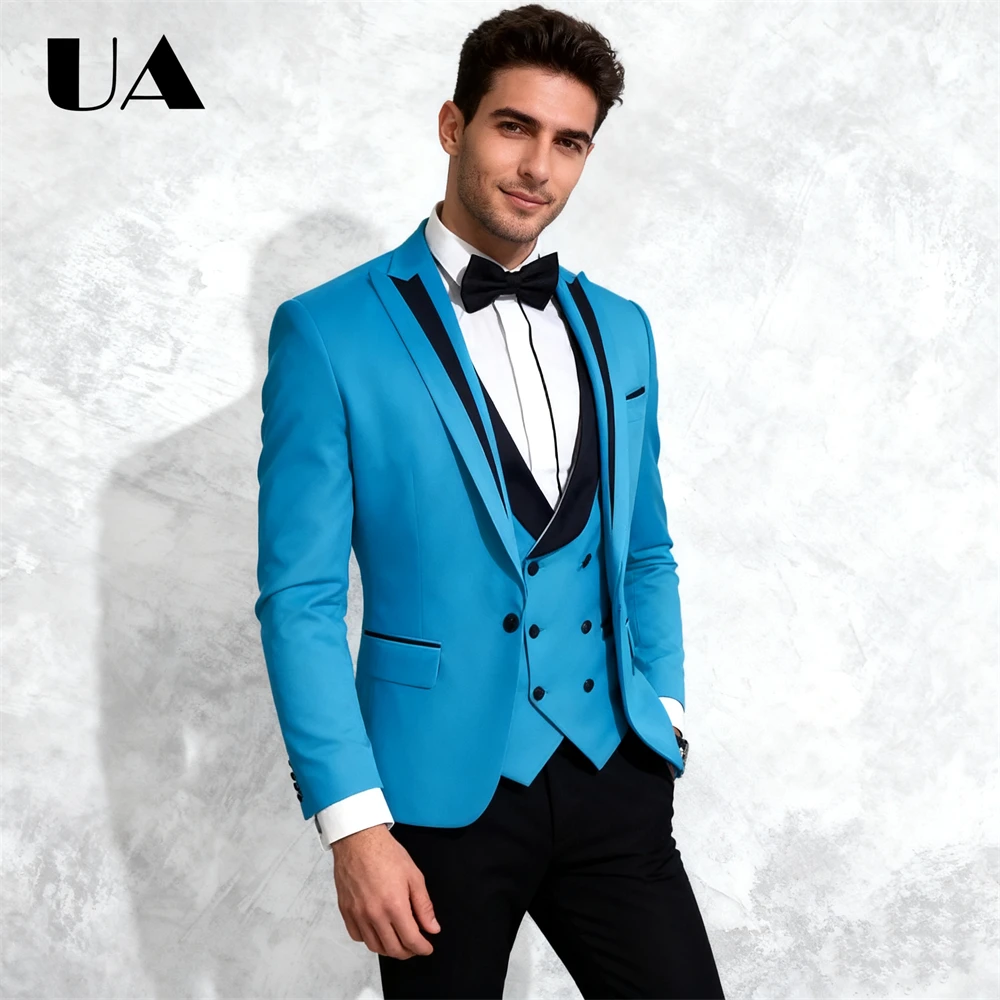 

Three Piece Mens Suit Attire Formal Double-Breasted 3-Piece Suit Set (Jacket Vest Pants) Cutomized Colors Tailored Size Tuxedo