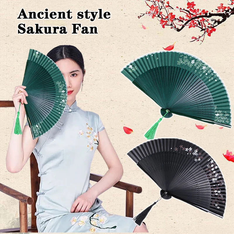 

Hand Held Bamboo Silk Folding Fan Hand Fan Chinese Japanese Charming Elegant Vintage Retro Style Women Ladys Girls Best Gifts