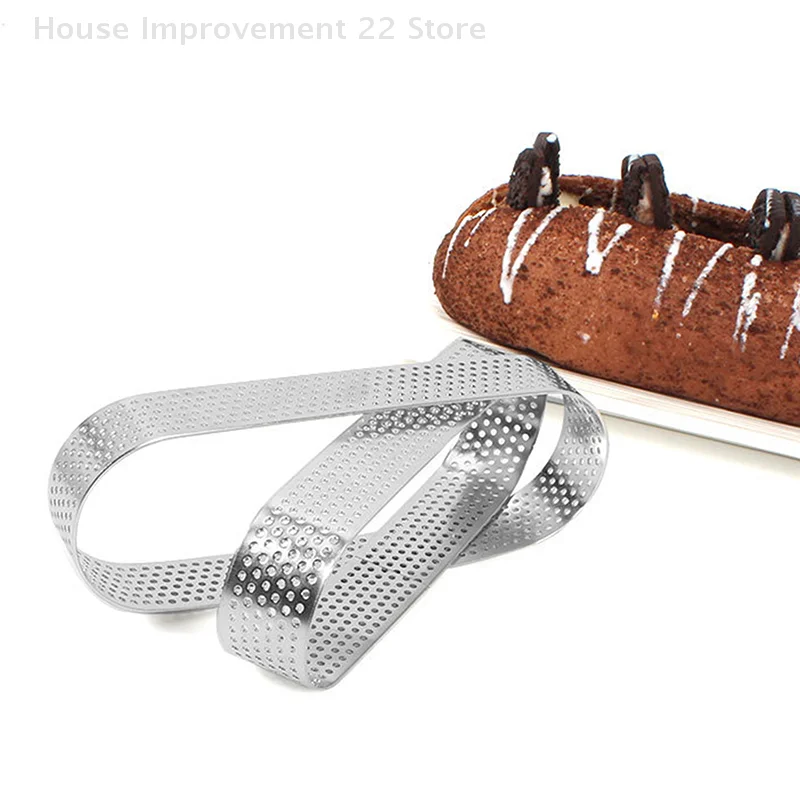 Oval Muffin Tart Rings Stainless Steel Cake Mold Perforated Cake Mousse Mold Cookies Cutter Pastry Quiche Baking Mold
