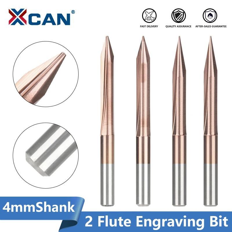 

XCAN 2 Flute Wood Engraving Bit 4mm Shank Carbide End Mill TiCN Coated CNC Router Bit Woodworking Carving Bit Milling Cuttter