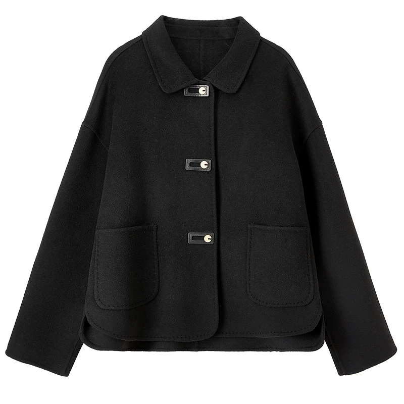 SENTUBILA 100% Wool Winter Coat Women 2026 Elegant Loose Double