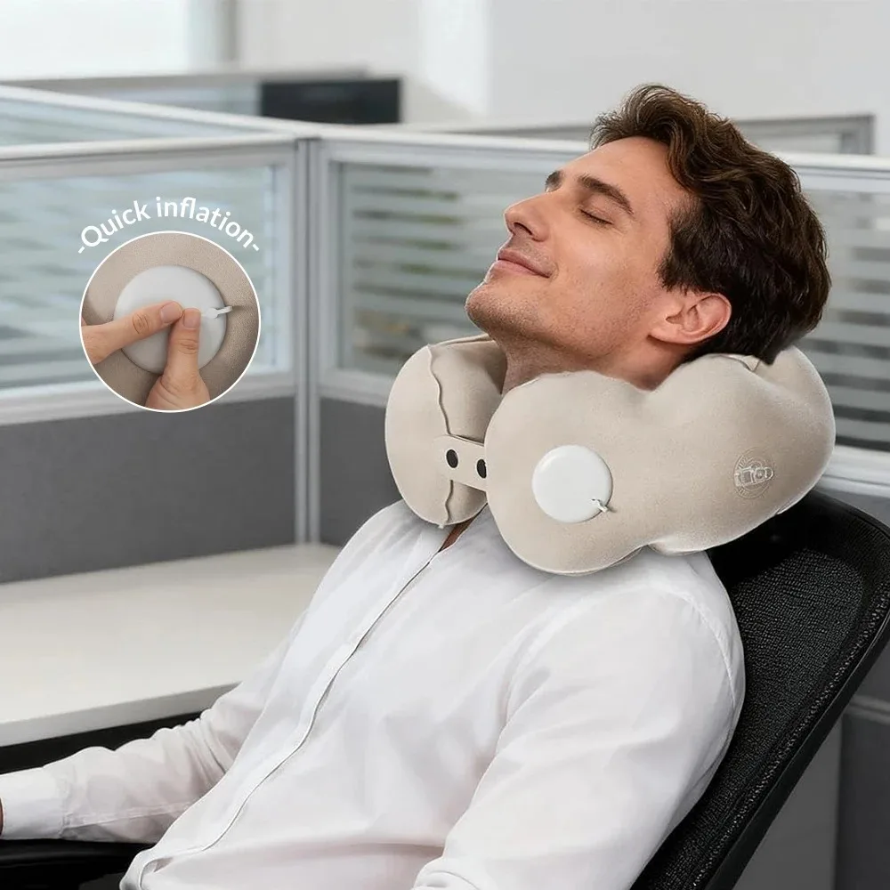1 pc of compression inflatable neck pillow, portable adjustable U-shaped support pillow, office travel neck pillow gallery 3