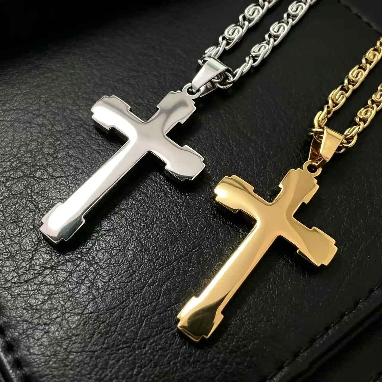 HNSP Stainless Steel Luxury Zircon Cross Necklace Pendant For Men Women Jewelry Accessories