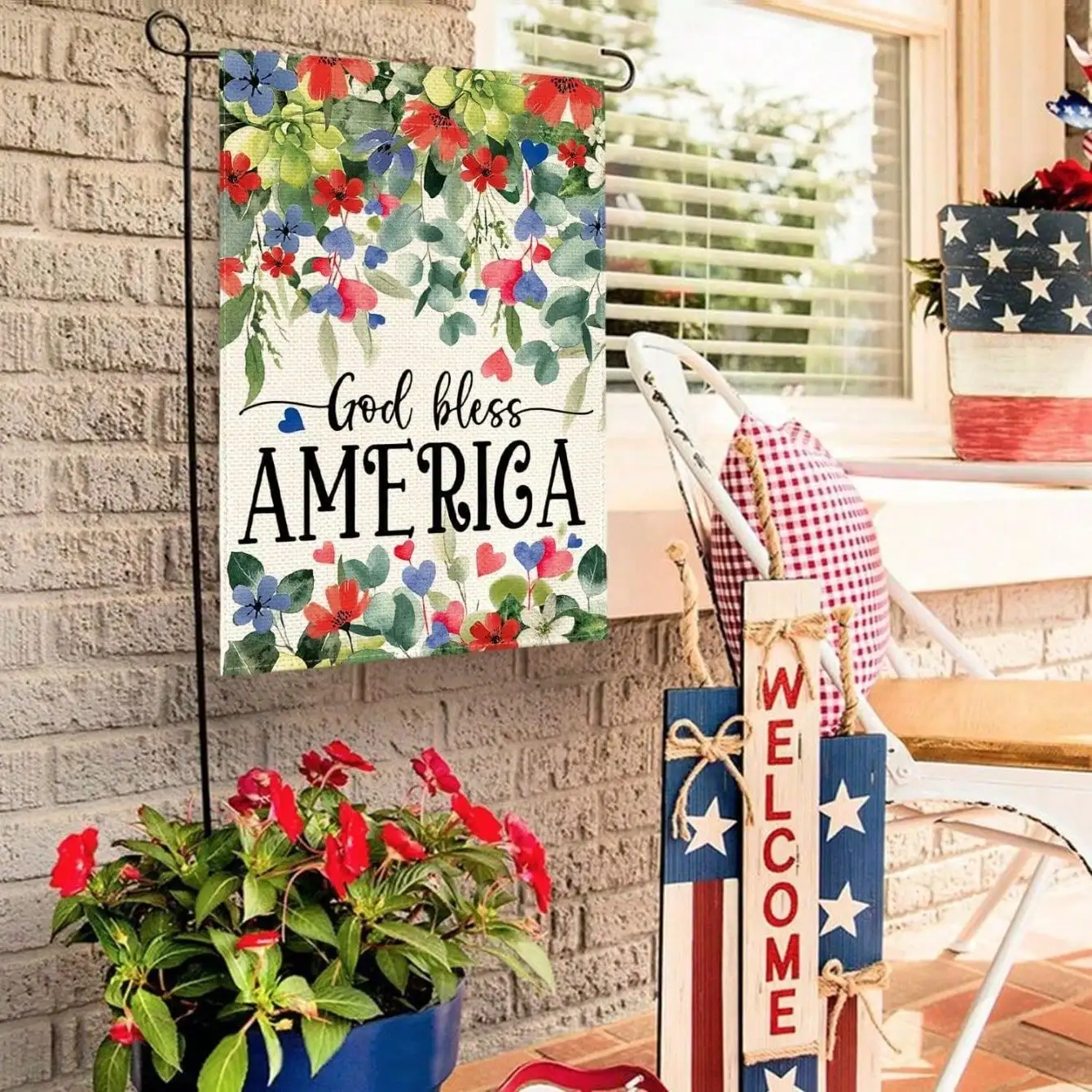 

Флаг для сада двусторонний, 12x18 дюймов, патриотический, красно-бело-синий, с надписью «God Bless America», звездами и полосами, на память о ветеранах, без древка