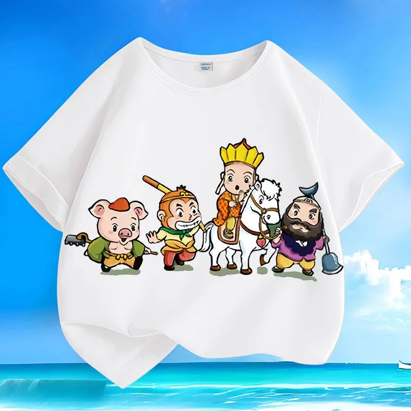 

Journey To The West Four Characters Summer New Boys Girls Children Short Sleeve T-Shirt Pure Cotton Crew Neck Loose Versatile