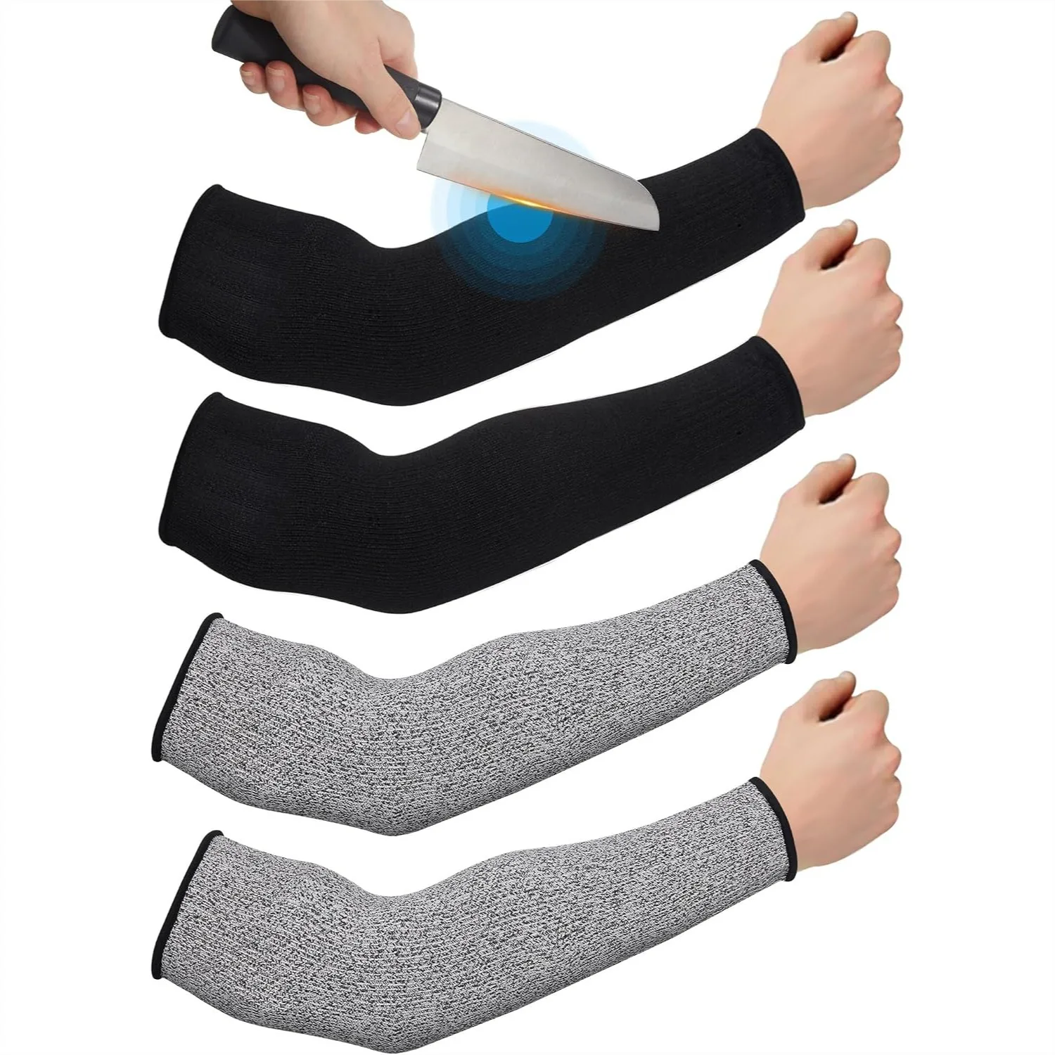 

2 Pairs Cut Resistant Arm Sleeves for Thin Skin Protection with HPPE Nylon Spandex, Black Gray