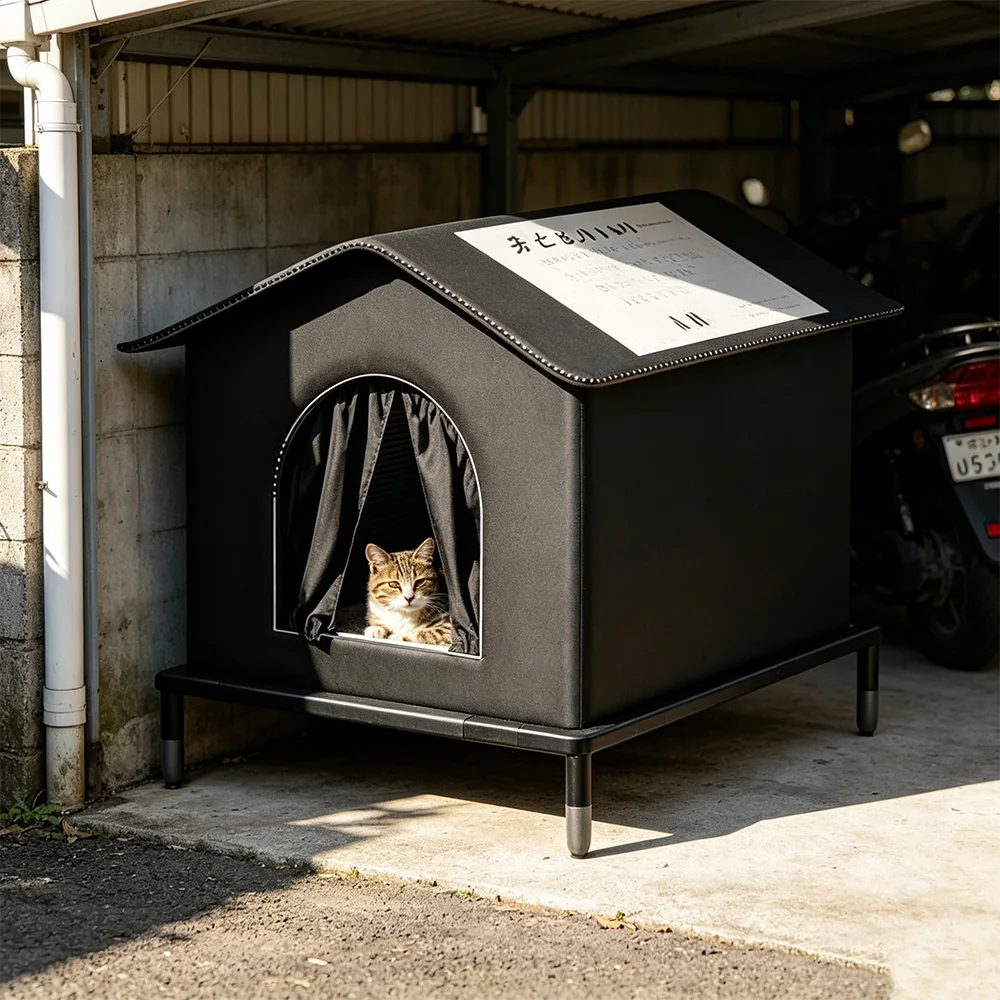 Casa elevada impermeable para gatos - refugio plegable interior