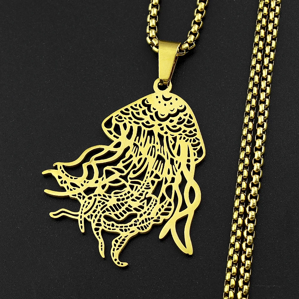 Niedliche Quallen-Ozean-Anhänger-Halskette für Damen und Herren aus Edelstahl in Silberfarbe – Modischer Schmuck für Liebhaber der Meereskultur – Geschenke – Detail 6