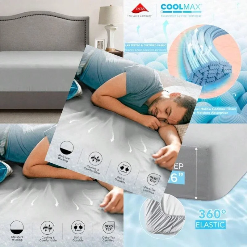 

Наматрасник с эффектом отвода влаги, мягкий, устойчивый к выцветанию, полностью эластичный, с глубокими карманами, подходит для матрасов до 16 дюймов.