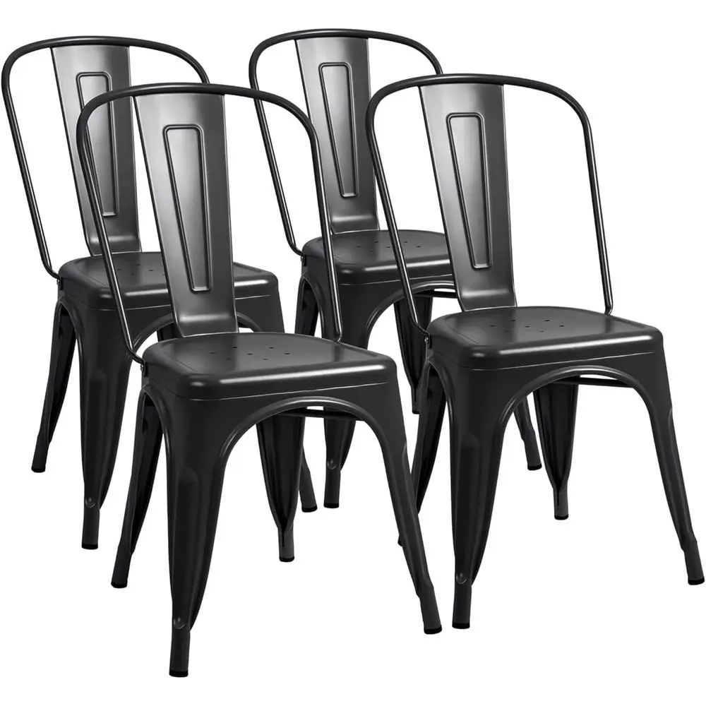 

Metal Dining Chair Indoor-Outdoor Use Stackable Classic Trattoria Chair ining Bistro Cae Side Metal Chairs Set o 4 (Black)