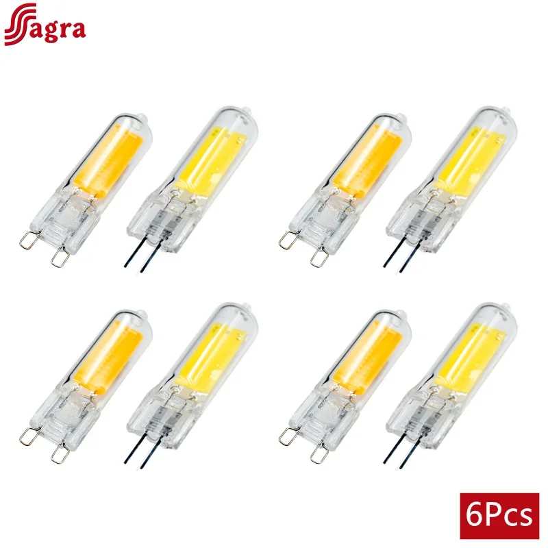 

6Pcs LED G4 G9 Light Bulb 6W 9W AC 220V COB Glass Lamp Replace 30W 60W Halogen Bulb for Pendant Lighting Fixture Chandelier