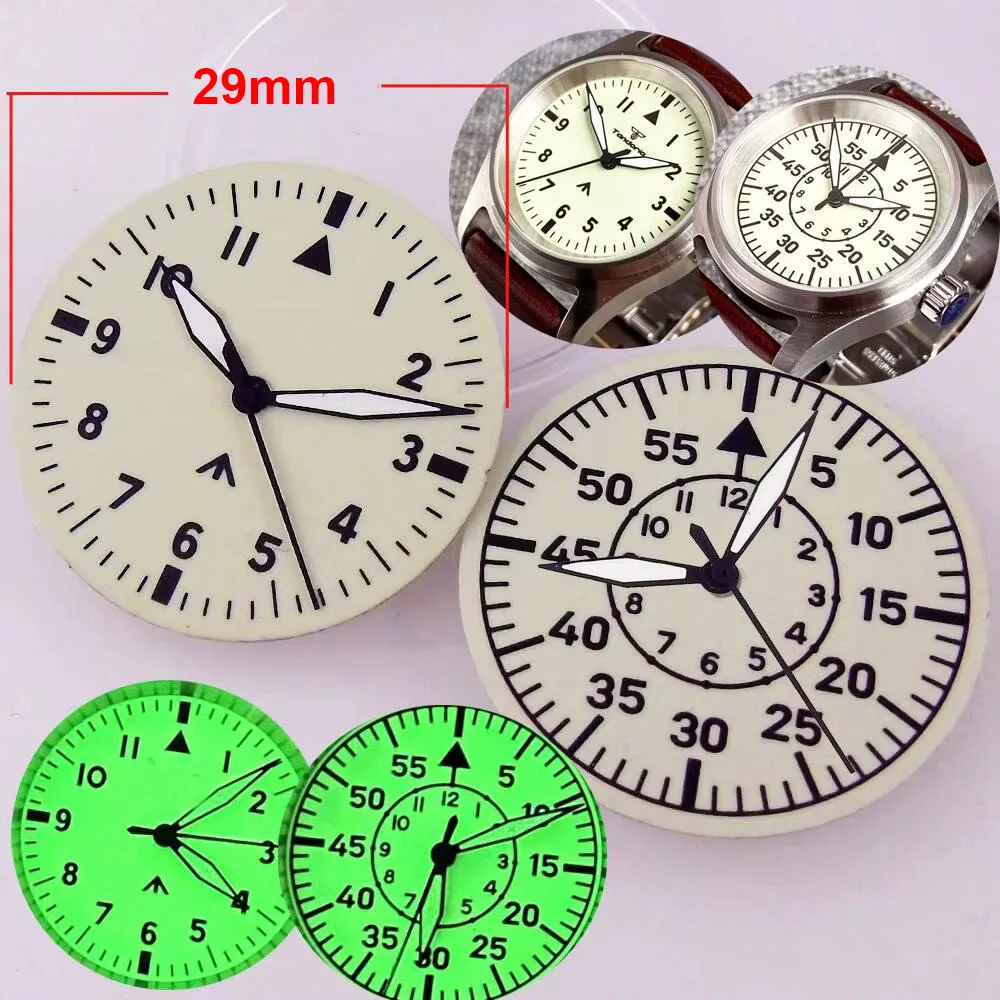 

Luminous 29mm Vintage White Diver Pilot Watch Dial Face for NH35 NH36 NH37 NH38 NH39 7s26 4R35 Luminous Hand for Watch Mod