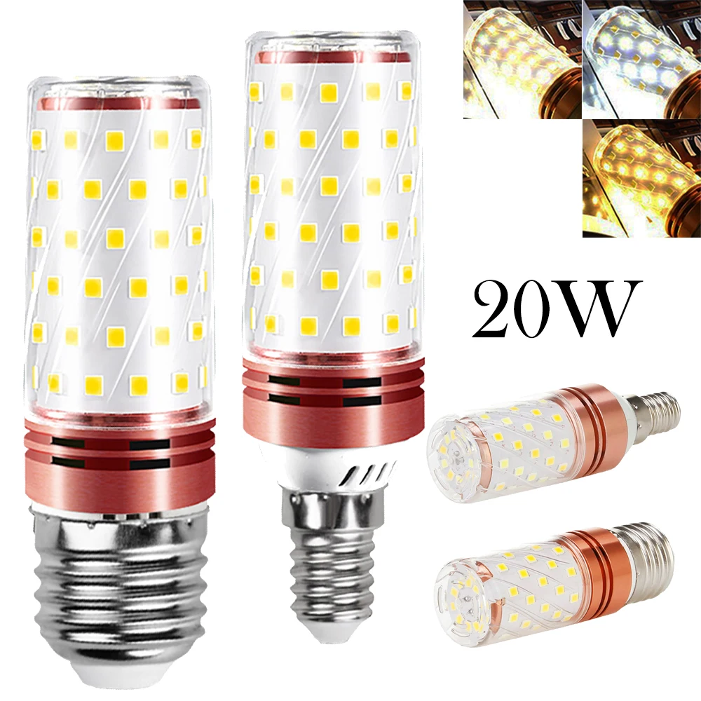 E27 E14 20w Tricolor Led Bulb 360° Beam Angle 220v/110v White Light Corn Color Changing Bulbs Cool White Lamp Decoration Lights