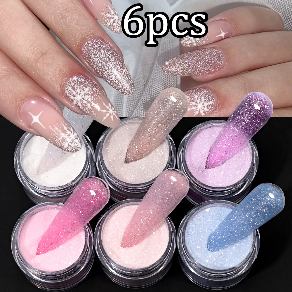 6 Box Candy Color Shiny Nail Sugar Powder Set Fine Pink/Blue/Silver Crystal Chrome Glitter Nail Dust Sparkly Manicure Pigment FA