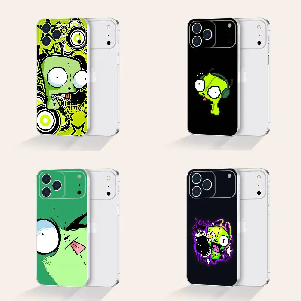 I-Invader-S Z-Zim Alien لهاتف iPhone 17,16,15,14,13,12,11 Pro,Max,Plus,X,XS,XR,SE4,E غلاف حماية ناعم شفاف صغير