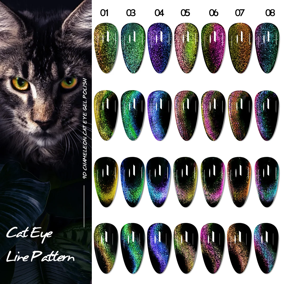 7色星空効果マグネットジェルポリッシュセット、ソークオフUV LEDキャッツアイジェルポリッシュ、マニキュアネイルアートキット - マグネットスティック