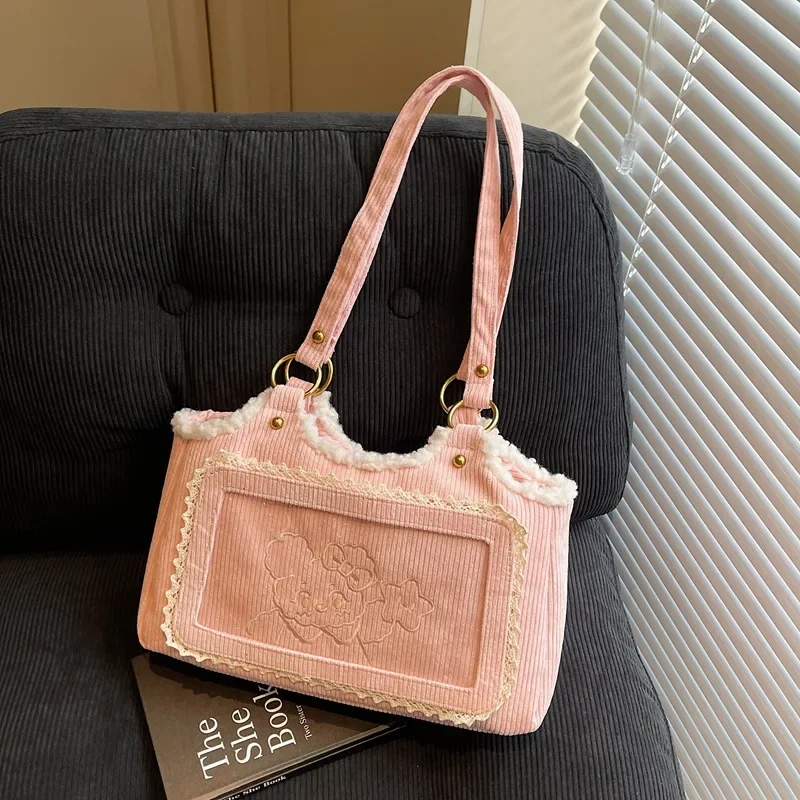 Borse a tracolla ascellari vintage Richme Borse in velluto a coste ricamate a fumetti femminili Dopamina Lolita Pizzo trasparente Bolso Mujer