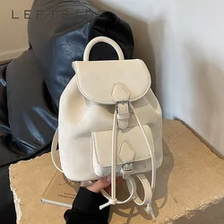 Small Design Women 2024 Y2K Korean Fashion Solid Color Backpack Girls School Bag Cute Pu Leather Travel Silver Back Pack