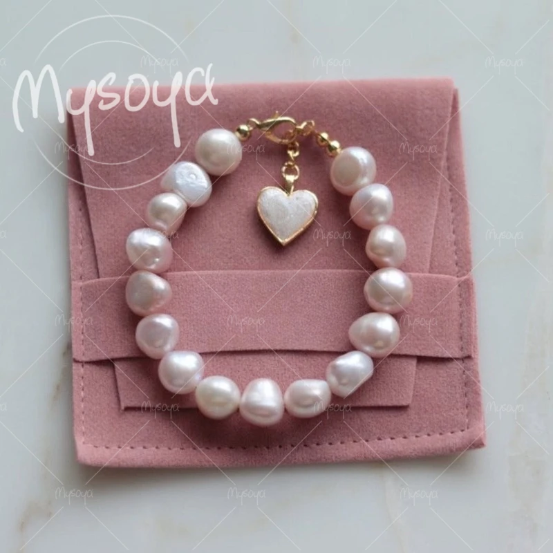 

MYSOYA 5-6mm Romantic Pink Baroque Freshwater Pearl Bracelet with Love Pendant, for Him/ Her, for Birthday/ Wedding Gift A0281