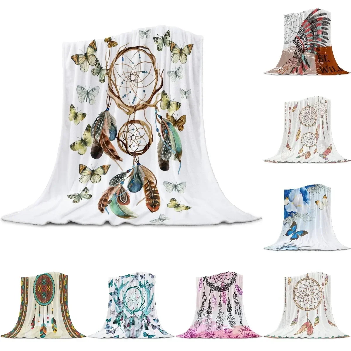 

Dream Catcher Feather Butterfly White Flannel Blanket For Sofa Bed Bedding Room Soft Fleece Throw Blanket Bedspread Home Textile