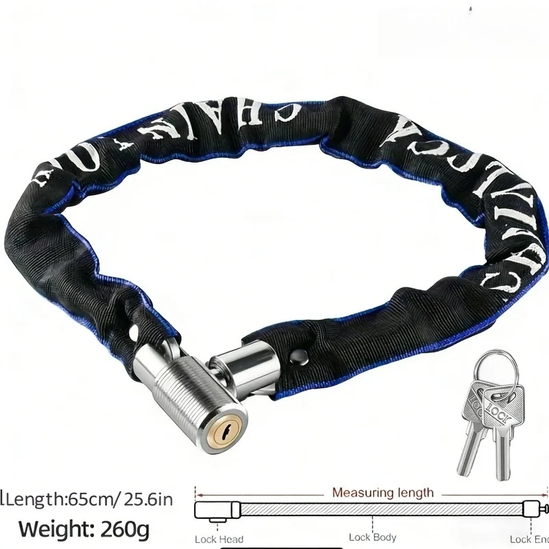 Bike Chain Lock 65cm 250g Ultra Lightweight Portable Anti-Theft Zinc Alloy Fabric Wrapped Bicycle Security Lock MTB Road Cycling image 2