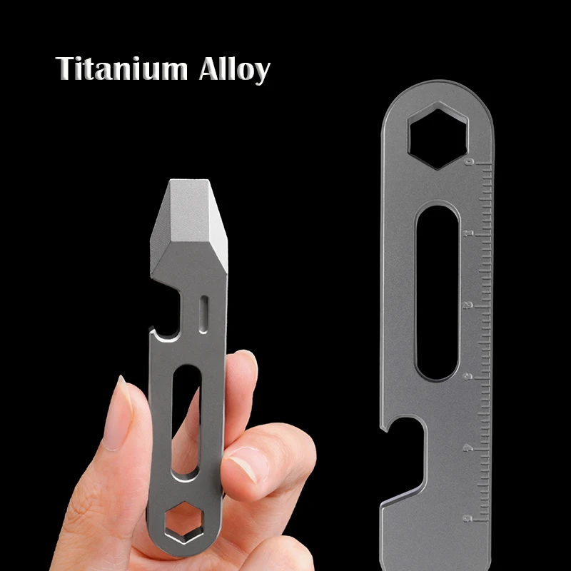 8CM CNC TC4 Lega di titanio Piede di porco Apribottiglie scala graduata Chiave esagonale EDC Attrezzi da esterno Multifunzione Attrezzatura da campeggio