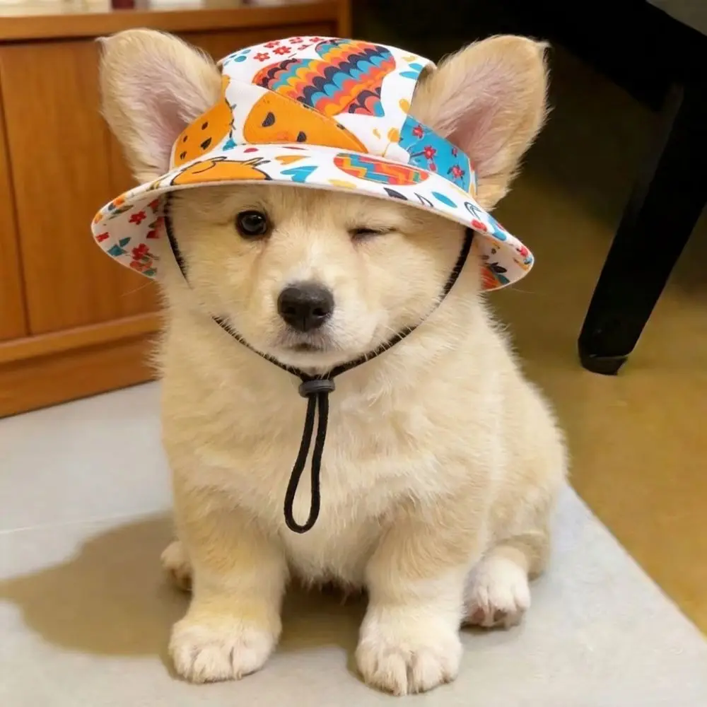 Breathable Cat Dog Sun Hat Adjustable Drawstring with Ear Holes Pet Bucket Hat UV Protection Lightweight Pet Cowboy Hat