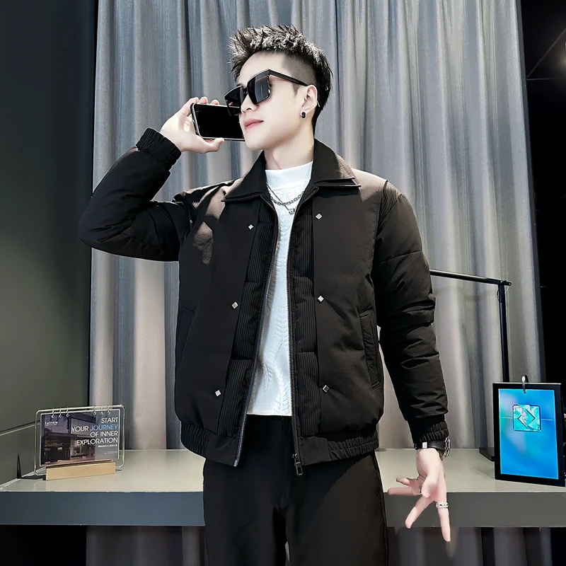 

Утепленная зимняя хлопковая куртка для мужчин: теплая, приталенная, с отложным воротником, молодежная, модная, повседневная, на молнии