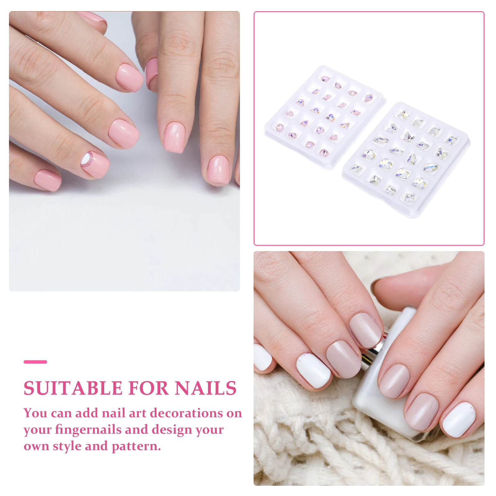 ชุดตกแต่งเล็บ 40 ชิ้น รูปทรงต่างๆ ประดับด้วยเพชรเม็ดแบน สำหรับตกแต่งเล็บ DIY งานฝีมือ ชุดอุปกรณ์ตกแต่งเล็บ