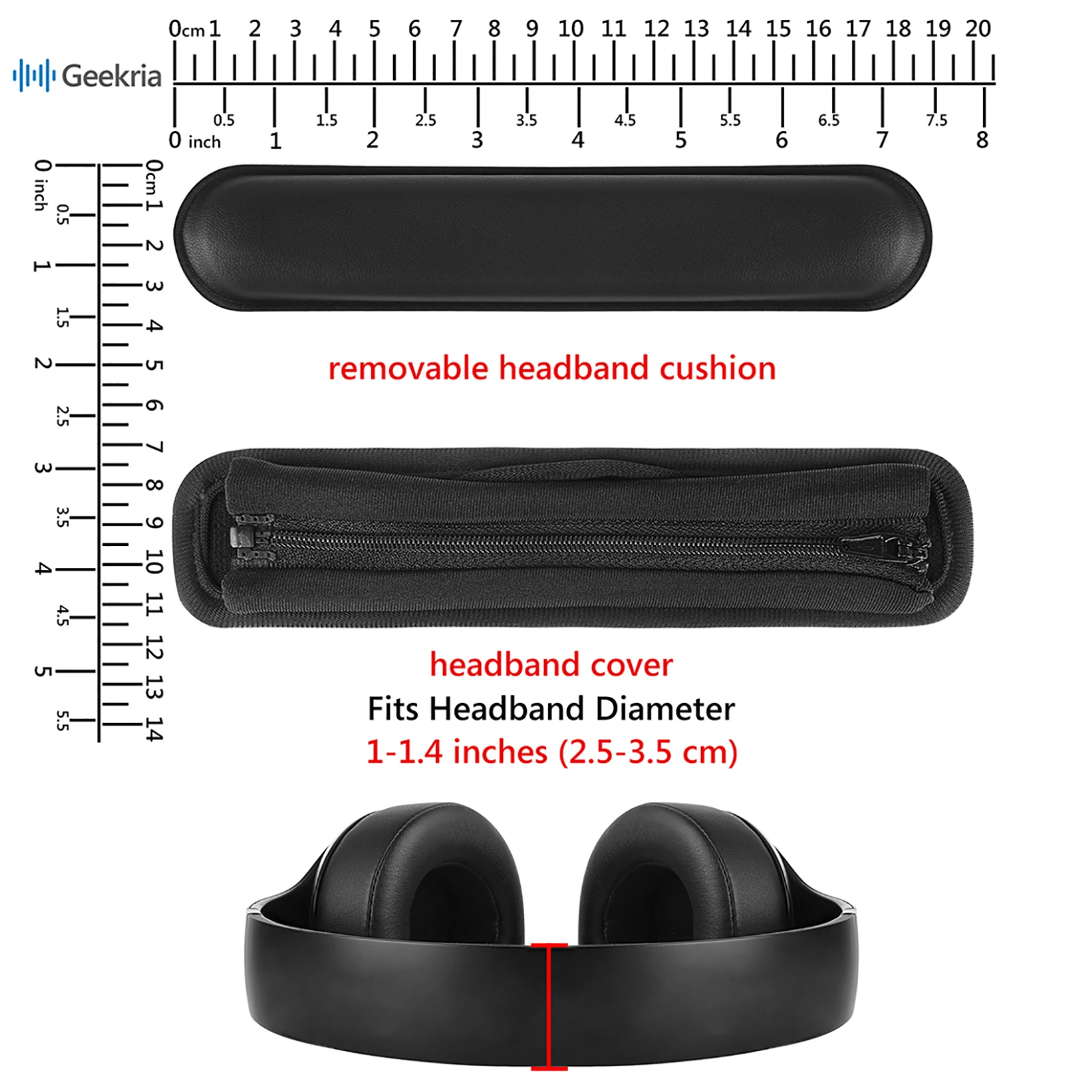 Geekria Hook and Loop Headband Cover + Headband Pad Set / Headband Protector with Zipper / DIY Installation No Tool Needed