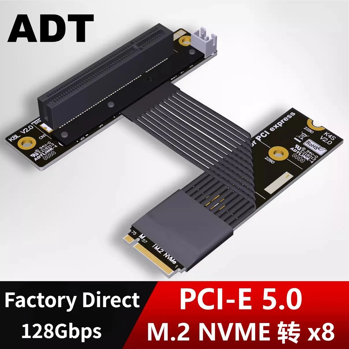 M.2 for NGFF NVMe Key M to PCI-E 5.0 x8 Graphics Card Extender Cord M.2 Turn 90 Angled 8x M.2 Riser Card STX Mainboard GPU Cable