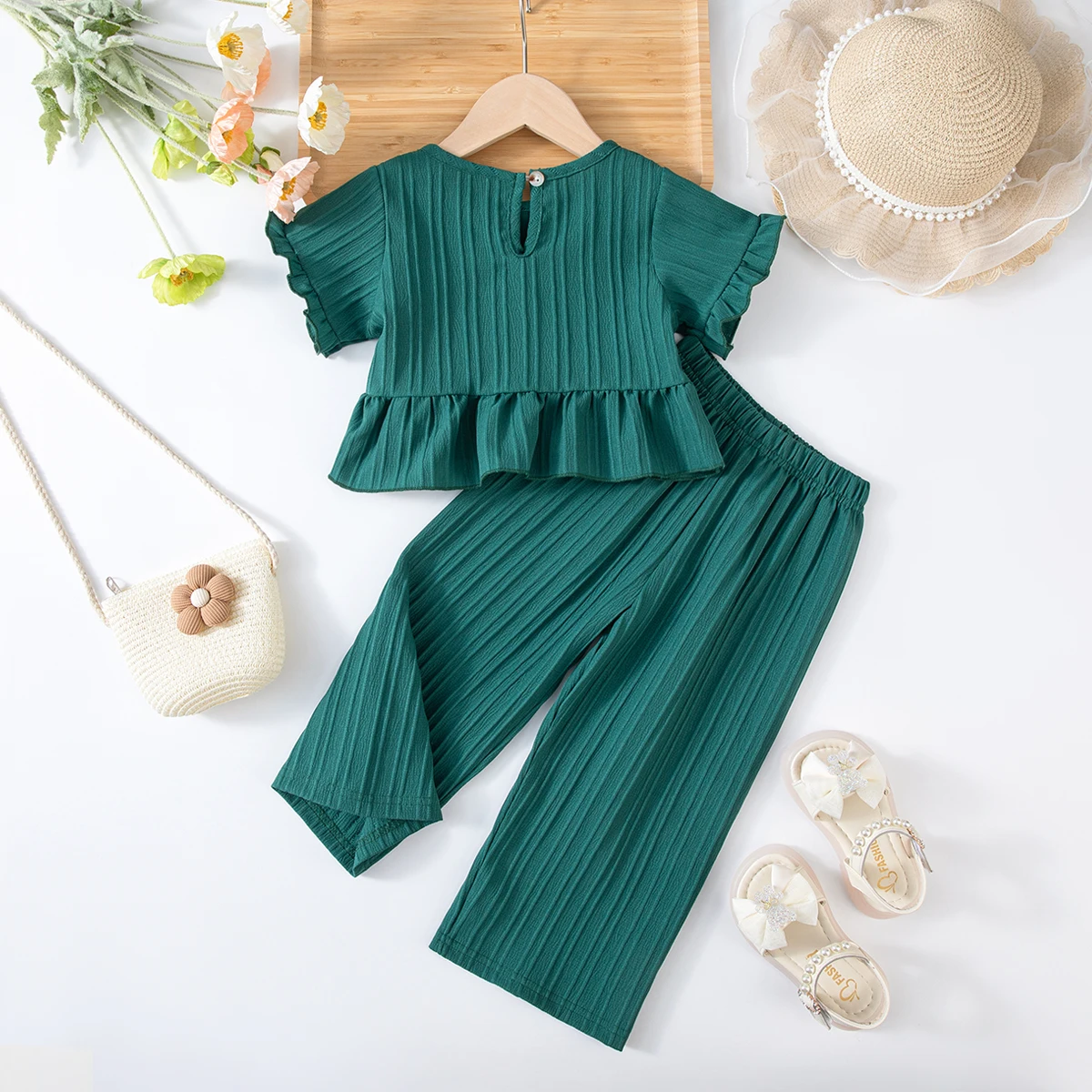 Mädchen 2-teiliges Kleidungsset Kleinkind Sommer Kurzarm T-Shirt + Hose Lässiges Outfit für Babymädchen 1-6 Jahre Kinder Modeanzug – Detail 4