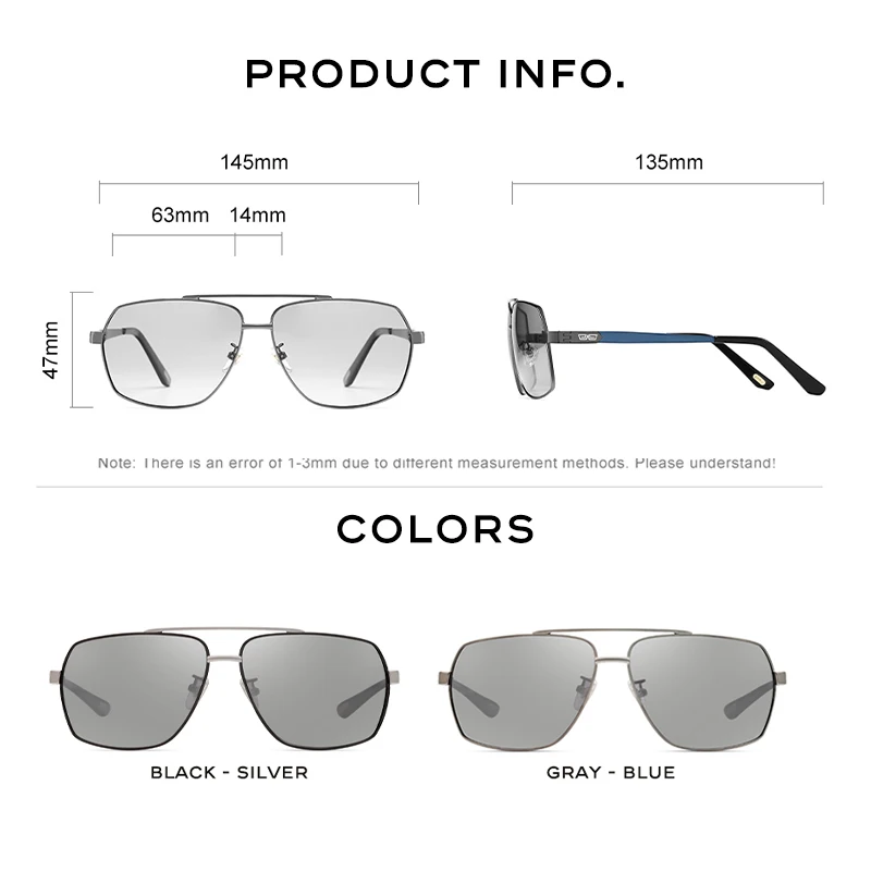 CAPONI Outdoor Sunglass men Polarized Photochromic Square Black Lenses Shade Driving Sunglasses UV400 Protection Designer BS8002