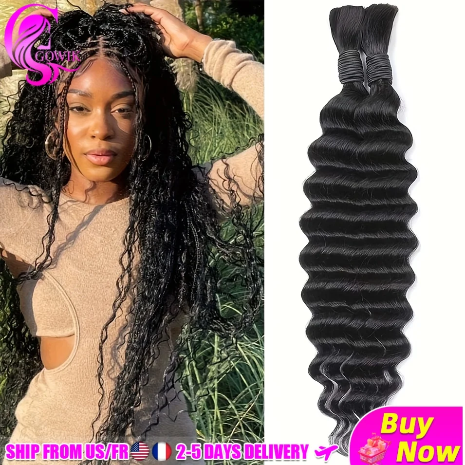 

GOWIK Deep Wave Bulk Human Hair No Weft Raw Virgin Remy Strands Cuticle Intact Natural Black Voluminous 10-30Inch Unprocessed Braiding Hair Extensions Low Shed Tangle Resistant For Dreadlocks Curly Boho Stylist Salon Wholesale Supply