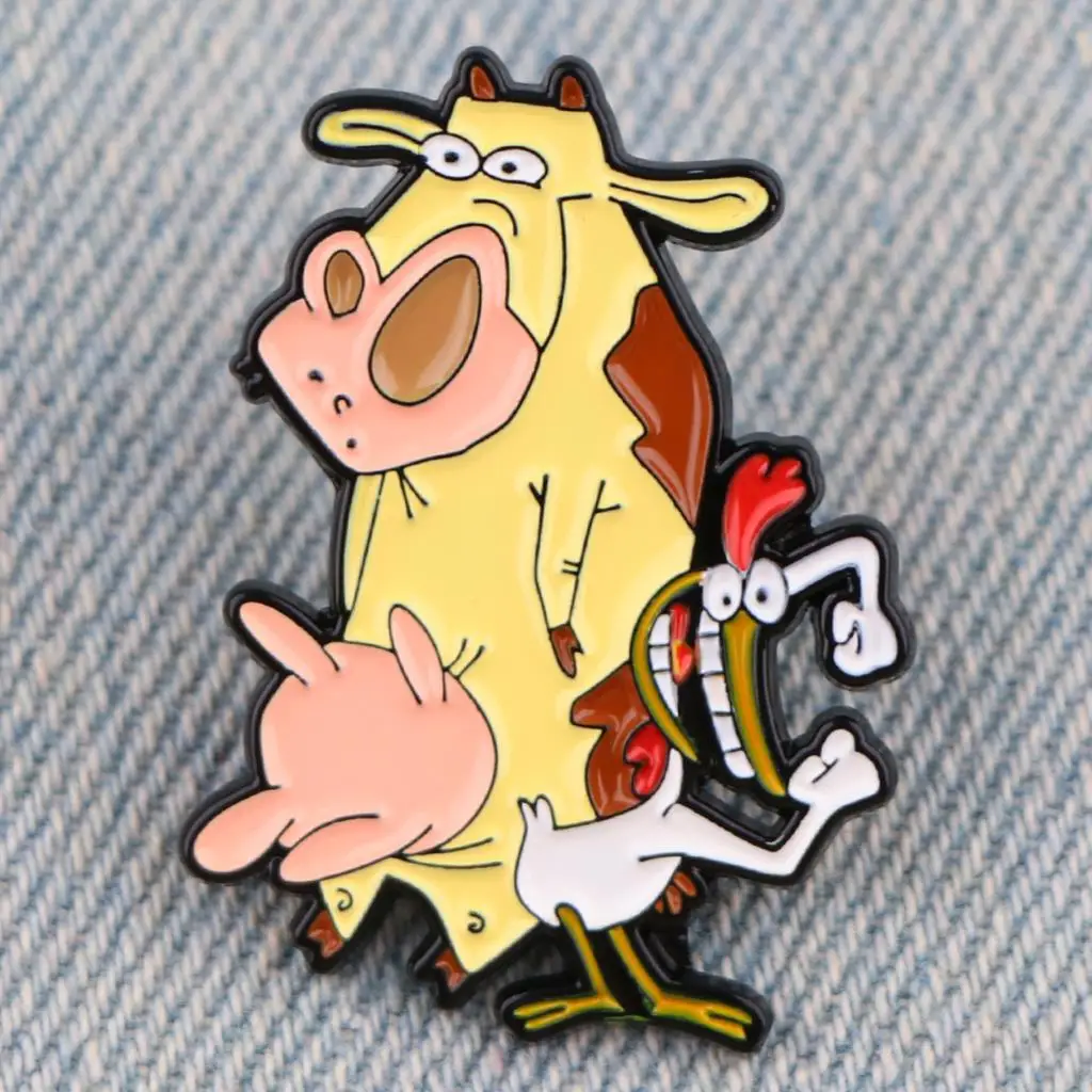 

Funny Cow and Chicken Enamel Pin Brooches for Woman Men Backpack Bags Badge Fashion Lapel Jewelry Kids Friends Gifts