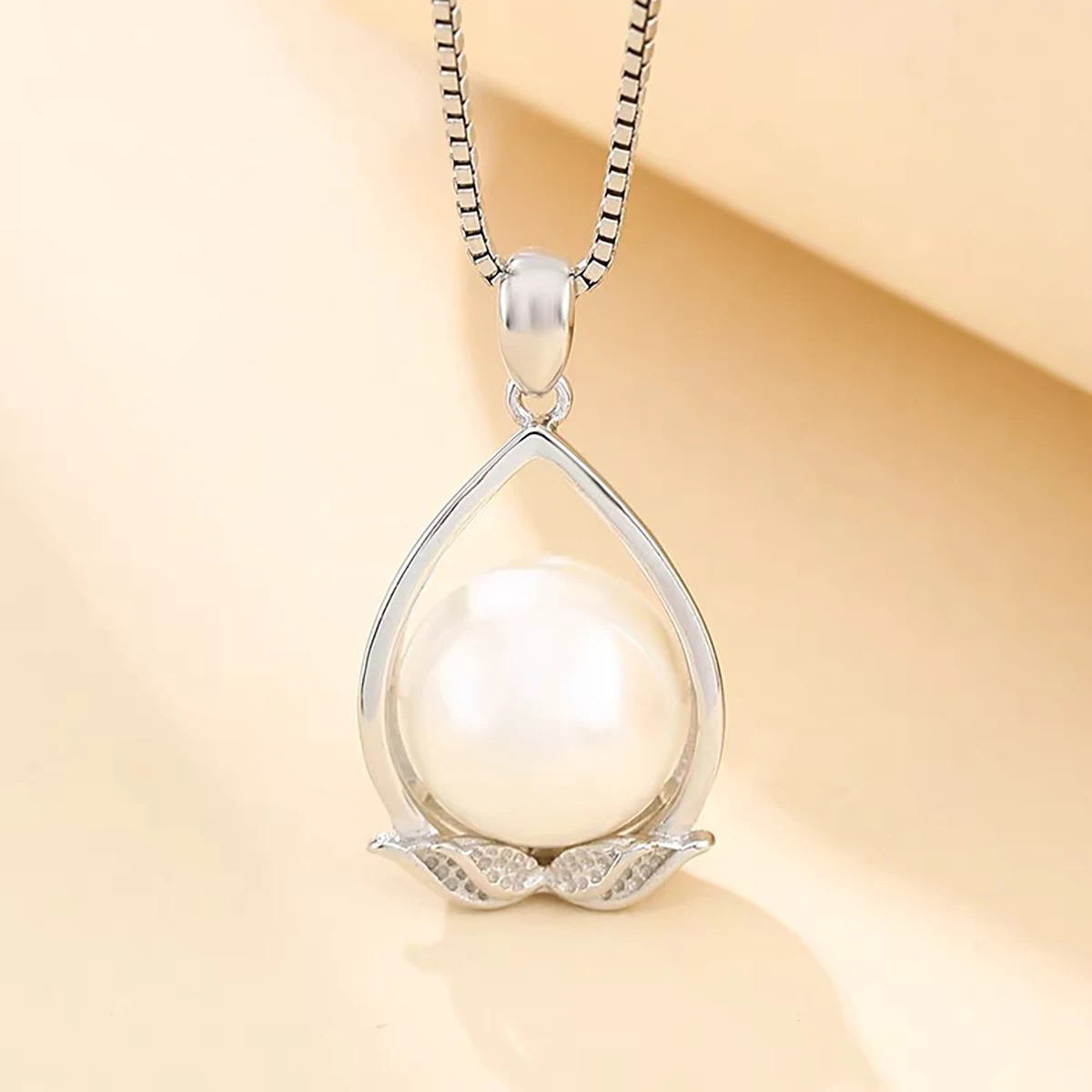 925 Sterling Silver Exquisite Pendant Empty Holder Fit 8-10mm Half Drilling Round Pearl DIY Necklace Charm Jewelry Making