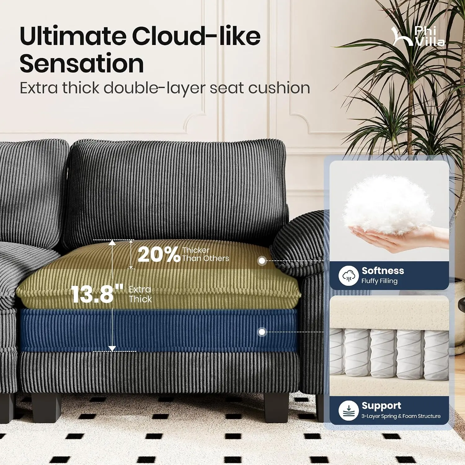 2-Piece Modular Loveseat & Chair Sectional Sofa Set, Customized