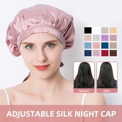 Women's Adjustable Lace-up  Mulberry Silk Sleep Hair Hat Care  Headwrap Hat Satin Sleeping Bonnet Night Cap