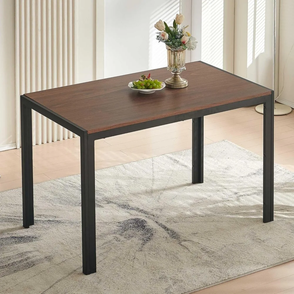 5-Piece Dining Table Set, 47 in Modern Rectangle Walnut Faux Wood Grain Kitchen Table & 4 High Back Yellow Velvet