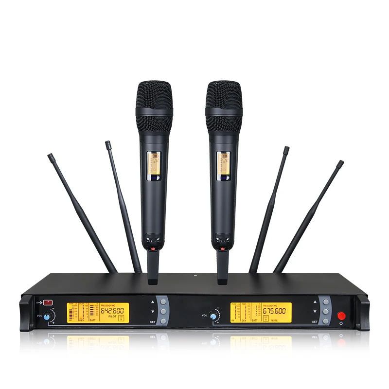 

SKM-9000 UHF Wireless Microphone System Wireless Karaoke Microphone Professional 2 Channel FM Dynamic Microphone