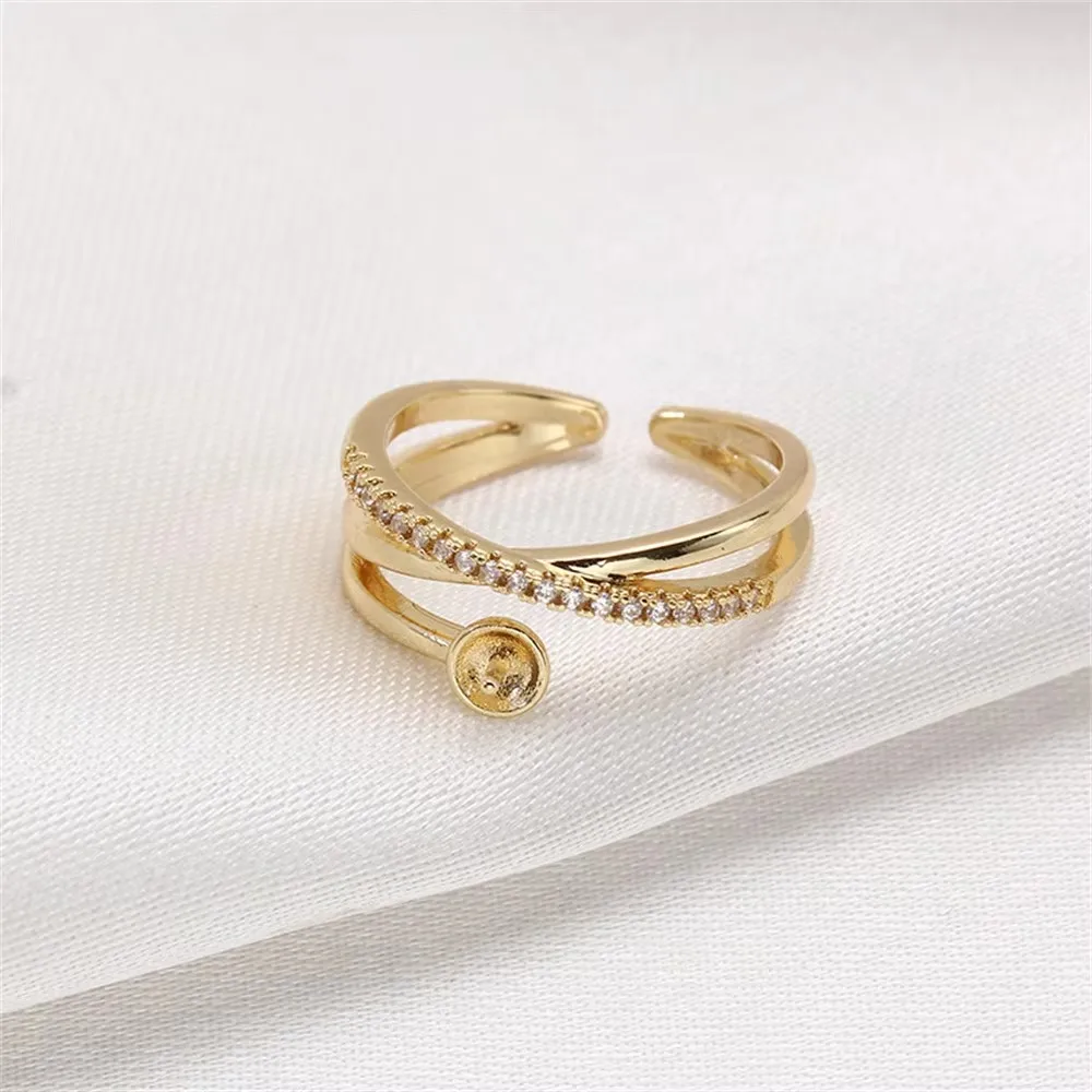 

14k gold clad color preserving ring micro set zirconia ring pearl DIY accessories