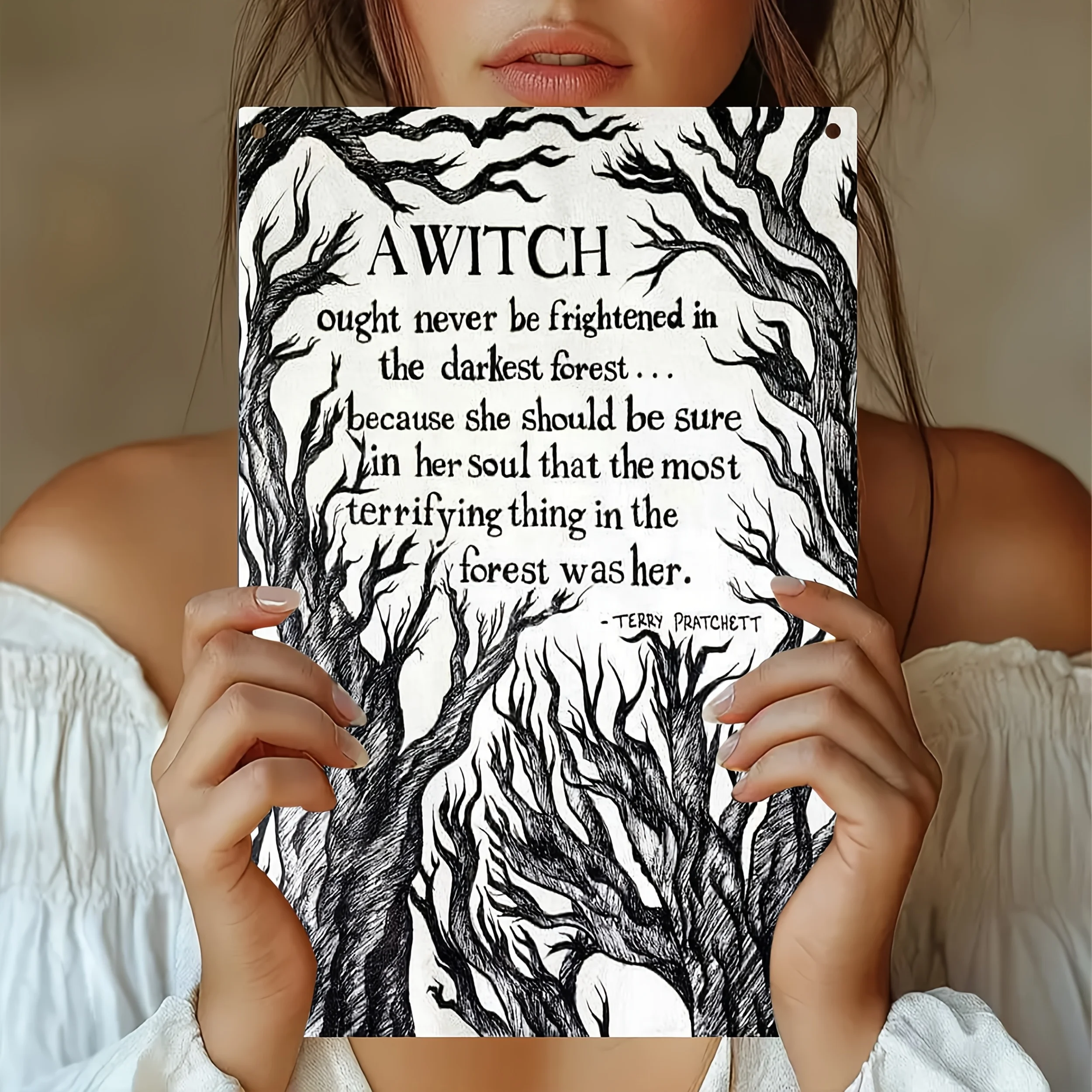 HD Tin Sign Terry Pratchett Witch Quote Vintage Metal Poster Retro Wall Art for Gothic Home Decor