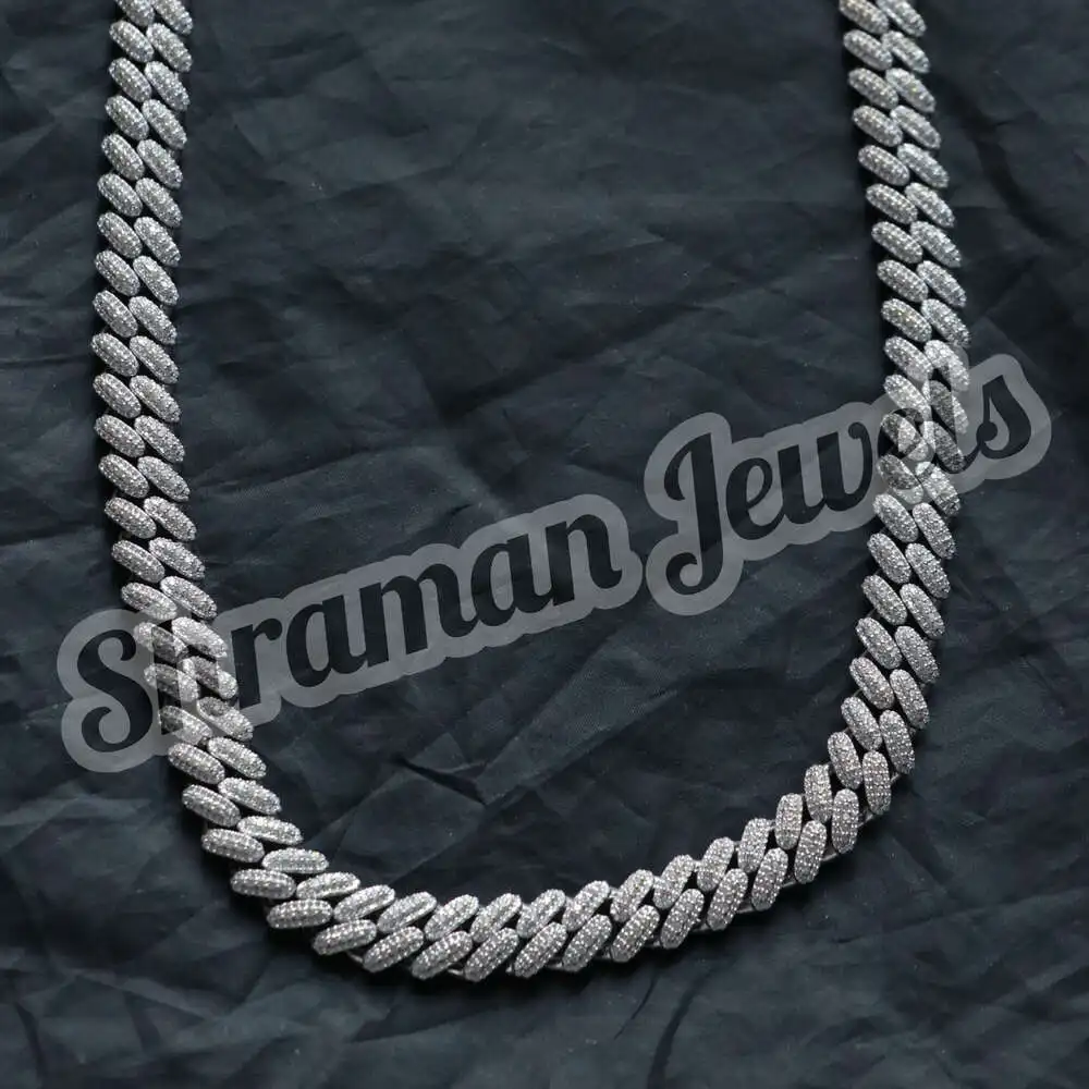 

14mm Fully Iced Out Vvs Moissanite Diamond Solid Miami Cuban Link Chain 925 Sterling Silver Custom Hip Hop Necklace