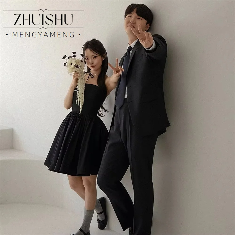 ZHUISHU Black Cute A-line Korea Wedding Dress Photo Shoot Mini-Length Strapless Bridal Gown Birthday Party Dress Customized