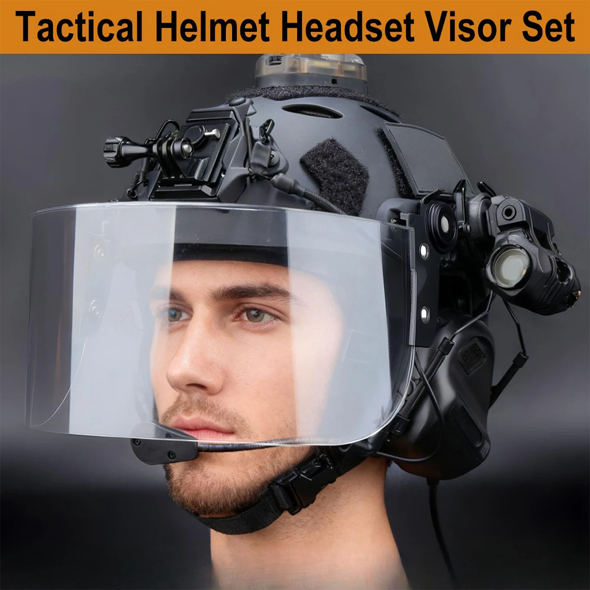 Riot Control Tactical Airsoft Helmet Set FAST SF Paintball Helmet with Headset Visor Goggles Full Face Protection Accessories