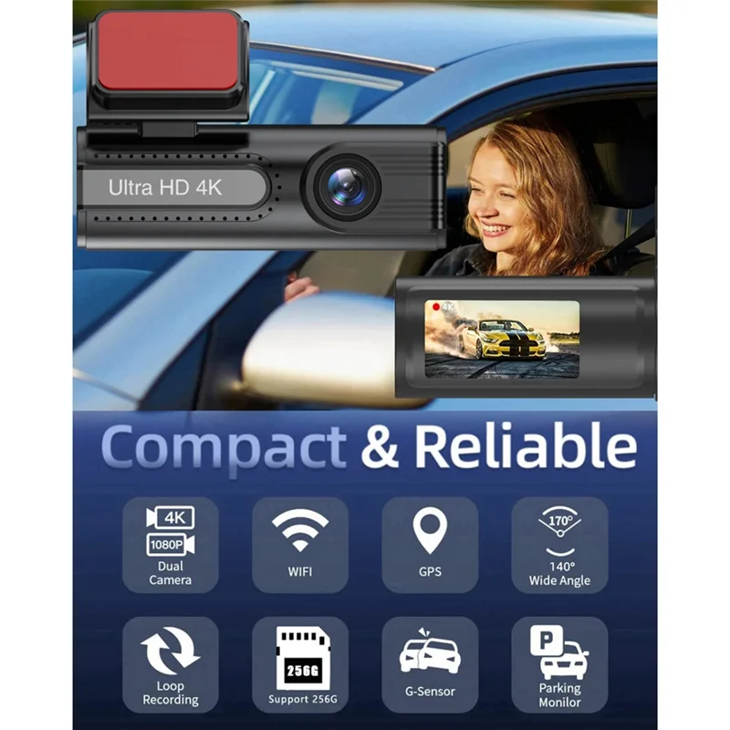 

Classy-V21 Driving Recorder HD 4K Night Vision Front & Rear Dual Lens Wifi Connection Tracking